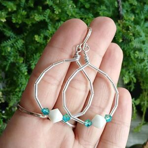 Boho Chic Lampwork Glass Beaded Dangle Earrings, Statement Iridescent 2.5"
